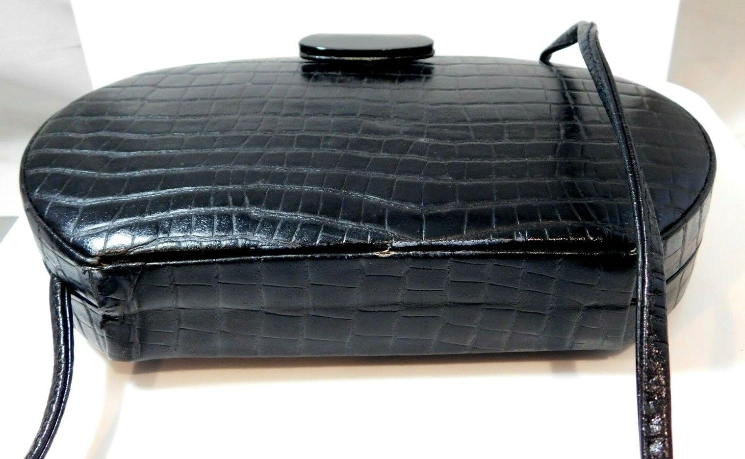 Vtg Aspects Black Leather Crocodile Pattern Shoul… - image 3