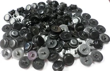 33 VINTAGE Black Acrylic? Plastic Slight Flat Dome Shank Button 18.5-19mm 23/32"