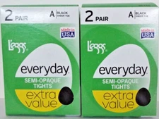 4 boxes L'eggs Everyday 2-Pair Semi-Opaque Black Sheer Toe Tights - Size A