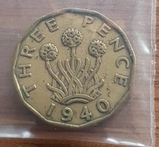 Pre Decimal Brass Threepence Coin 1940