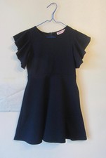 Girls Navy Blue Dress Size 7/8 with Pockets Flutter Sleeves A Line Swing Skirt