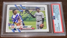 Ronald Acuna & Jazz Chisholm Signed Auto 2021 Topps Update NL Beasts #US306 PSA