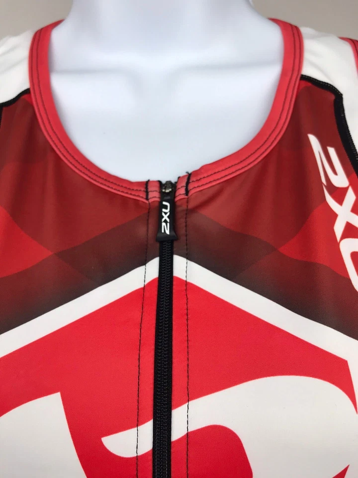 2XU Womens Medium Red And Black No Sleeve Half Zip Athleticwear Cycling Top - Image 2 of 4