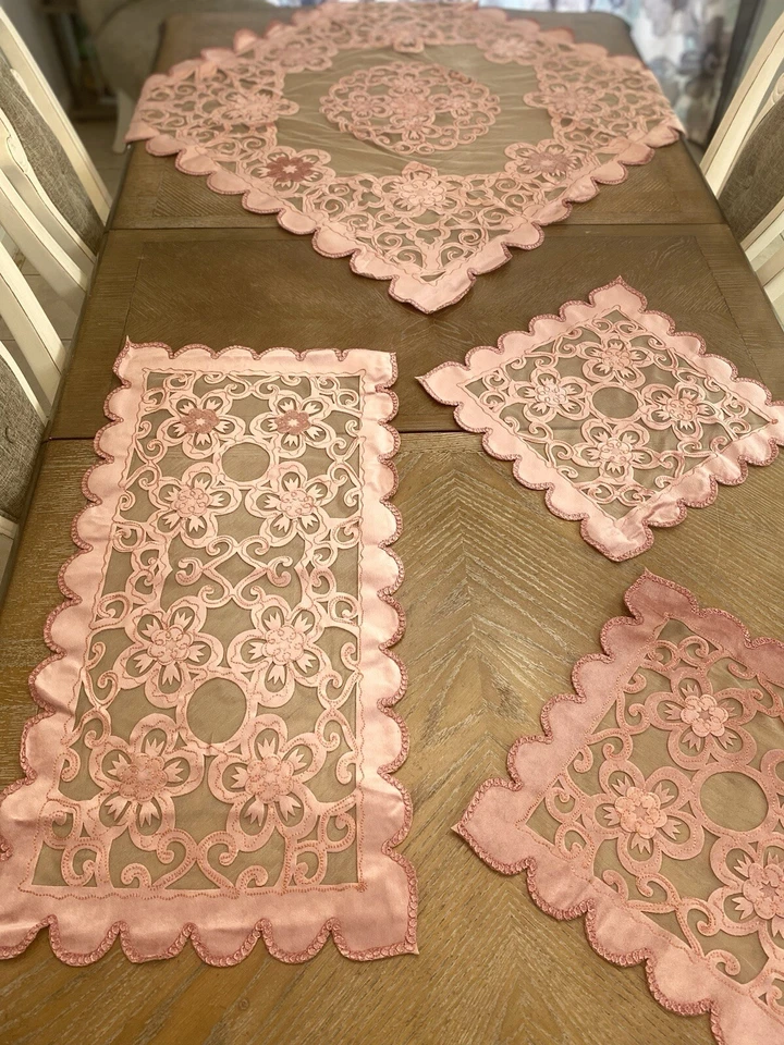 embroidery table cover Set 4 pic Fully velvet Bead Handmade Christmas Tablecloth - Image 2 of 4