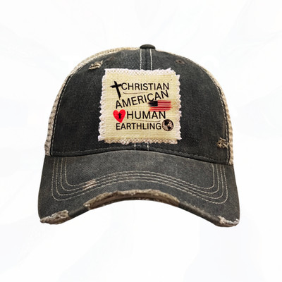 Christian American Human Earthling Trucker Hats T - Red or Black