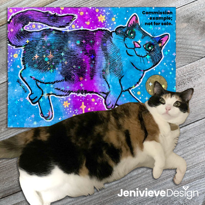 COMMISSIONS - Watercolor Galaxy Cat ACEO Artist Trading Card Original Art
