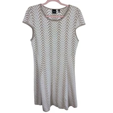 Black Saks Fifth Avenue NWT Tan Cream Cap Sleeve Knit Knee Length Dress Size XL