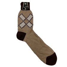 Mens Brown Socks Crew Argyle Diamond Cotton Rayon Casual Sock Sz 12 - Black Bros