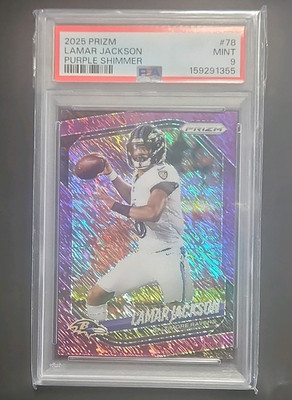 Panini 2025 Prizm Lamar Jackson Baltimore Ravens #78 Purple Shimmer PSA 9 /15