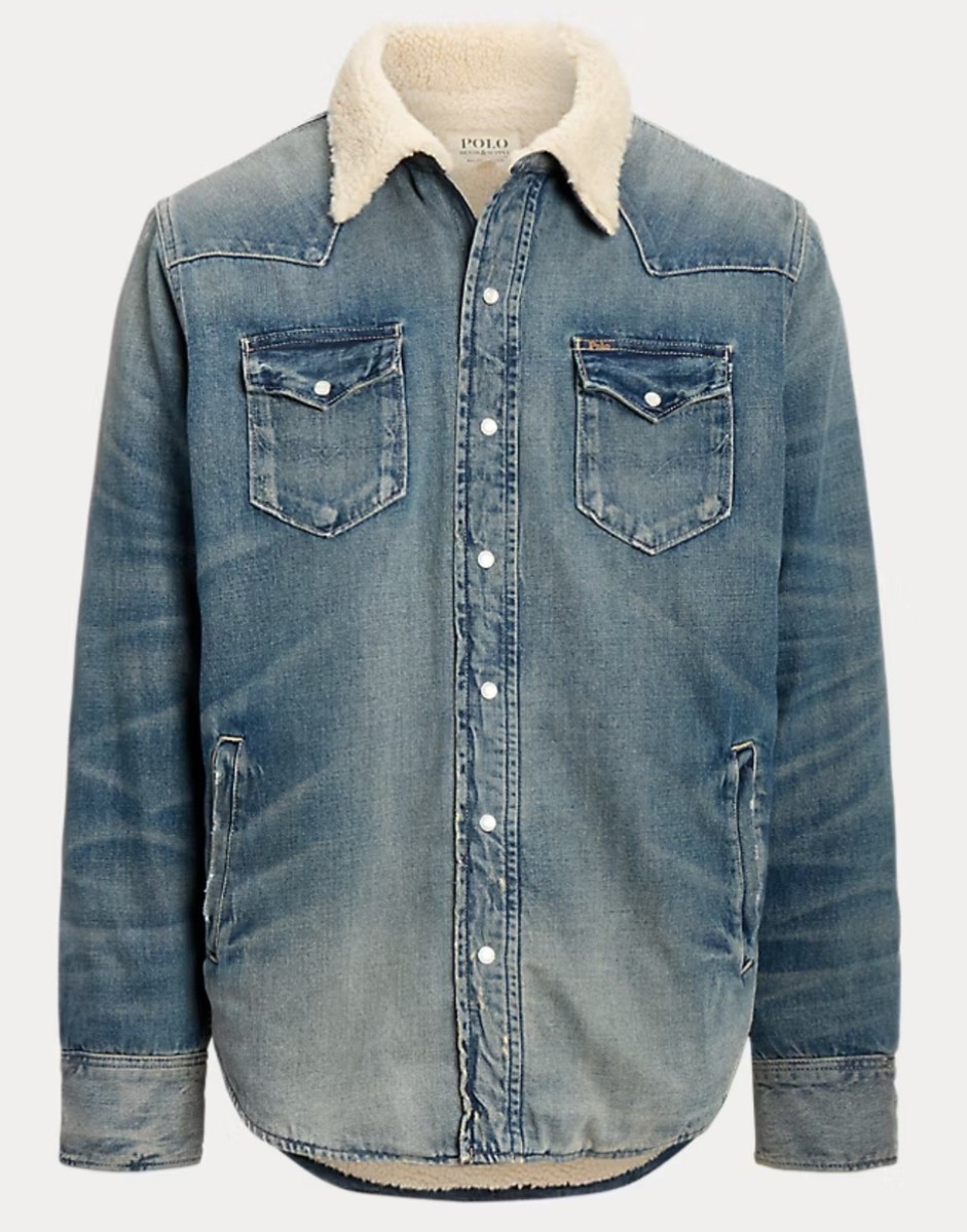 NWT Polo Ralph Lauren Blue FLEECE LINED DENIM WESTERN Snap Front