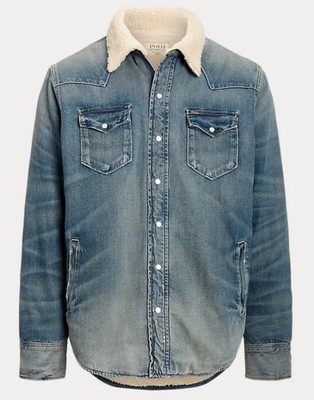 NWT Polo Ralph Lauren Blue FLEECE LINED DENIM WESTERN Snap Front