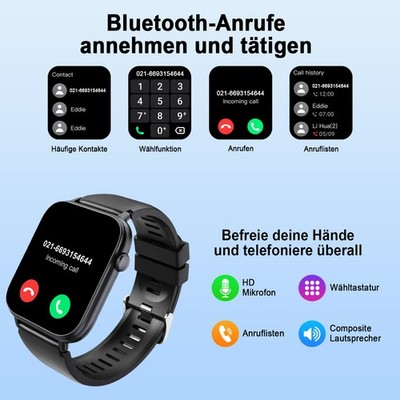 Smartwatch Herren Damen, 1,85'' HD Touchscreen Smart Watch mit Telefonfunktion, 1
