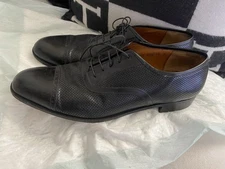Salvatore Ferragamo Mens Perforated Black Leather Cap Toe SZ. 13B/Italy