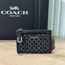 Coach Vintage Black/Silver Signature Op Art Mini Skinny Case Wallet Coin Purse
