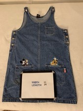 Vintage Disney Mickey & Pluto Unlimited Denim Dress With GAP Pink Shirt Size M