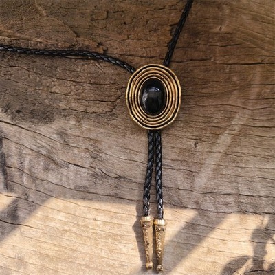 Black Obsidian Mens BOLO Tie Wedding Necklace Western Cowboy Bola Necktie USA