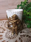 Vntg. Brass /Hobnail Milk Glass Cherub / Angel votive Candle holder, Valentines