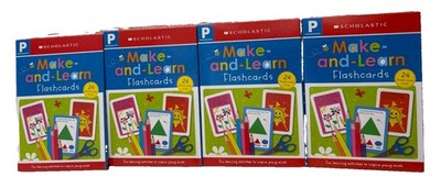 Lot of 4 Scholastic Pre-K Make and Learn Flashcards 24 Double Sided Cards New