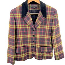 Lovely Kasper Company ASL Plaid Blazer Jacket Velvet Collar Size 16