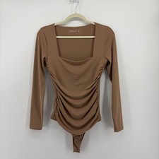 Abercrombie Fitch Womens M Brown Bodysuit Ruched Square Neck Long Sleeve