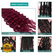 UPruyo Burgundy Ocean Wave Crochet Hair 24" Synthetic Boho Braids