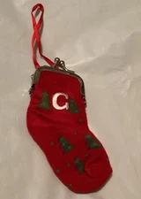 Christmas Stocking Ornament Purse Money Gift Christmas Tree Baby Sock Initial C