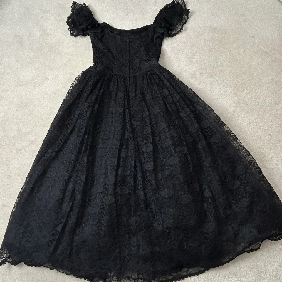 复古 Gunne Sax Jessica McClintock 球服连衣裙女式 11 黑色蕾丝 — 第 2/4 张图片