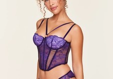 Adore Me Purple Lace Corset Bustier 36B Underwire Sheer Mesh Lingerie Top NWT