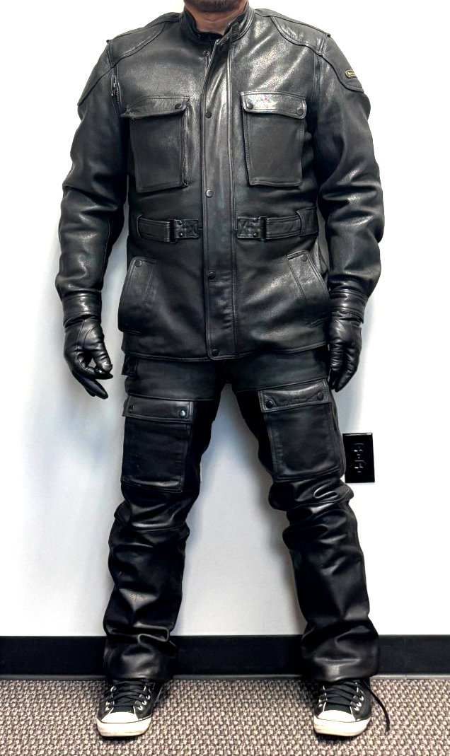 Hein Gericke Paris to Dakar Black Leather Suit Jacket 46 Pants 36
