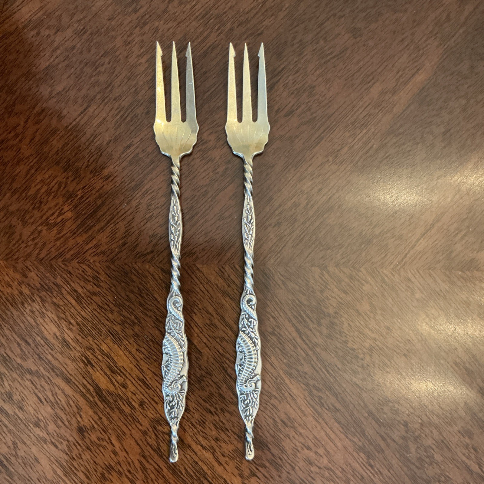 OYSTER FORKS -Sterling- By WHITING MANF. CO. W/SEAHORSE DESIGN & “R” MONOGRAM