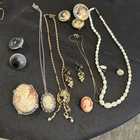L Lot Faux Screw On Cameo Earrings Necklaces Costume Jewelry Vintage Silver