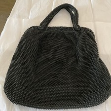 Stunning Vintage 1950s Lumured CORDE-BEAD Caviar Sized Black Beaded Evening Bag