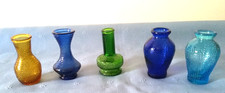 Lot of 5 Vtg Clear Colored 3" Glass Mini Bud vases Taiwan