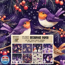Decoupage Paper Pack (24 Sheets 6"x6") Violet Snowy Whispers ~ Purple Christm