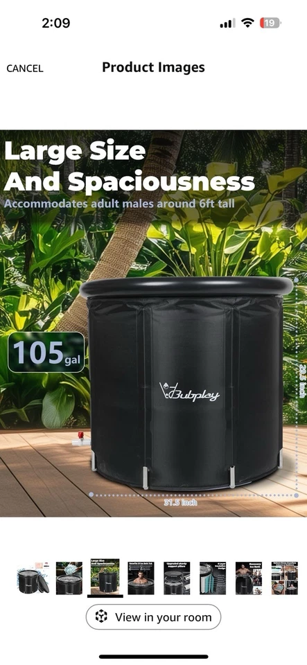 Ice Bath Cold Plunge Tub with Cover for Indoor Outdoor for Recovery Black, XL - Image 3 of 4