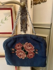 Vintage Floral Needlepoint Tapestry Purse French Bag