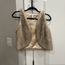 Knit Works Brown Faux Fur Vest Girls Extra Large GUC 2 Red Spots