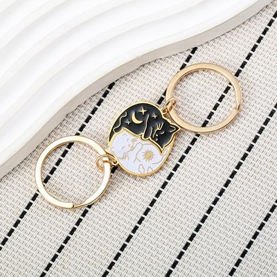 1Pair Cute Creative Cartoon Sun Moon Cat Keychain Kawaii Animal Matching Keyring