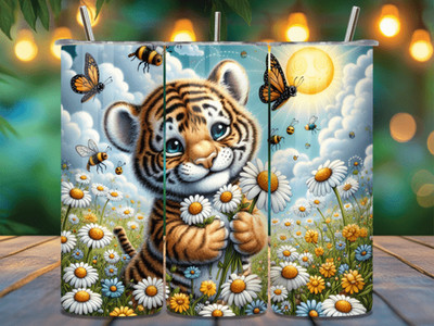 Thermobecher  Tumbler  Becher to go  20 oz  '' Tiger mit Blumen... ''