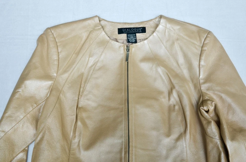 Dialogue Champagne Leather Metallic Women's Jacket Medium - Image 2 of 4