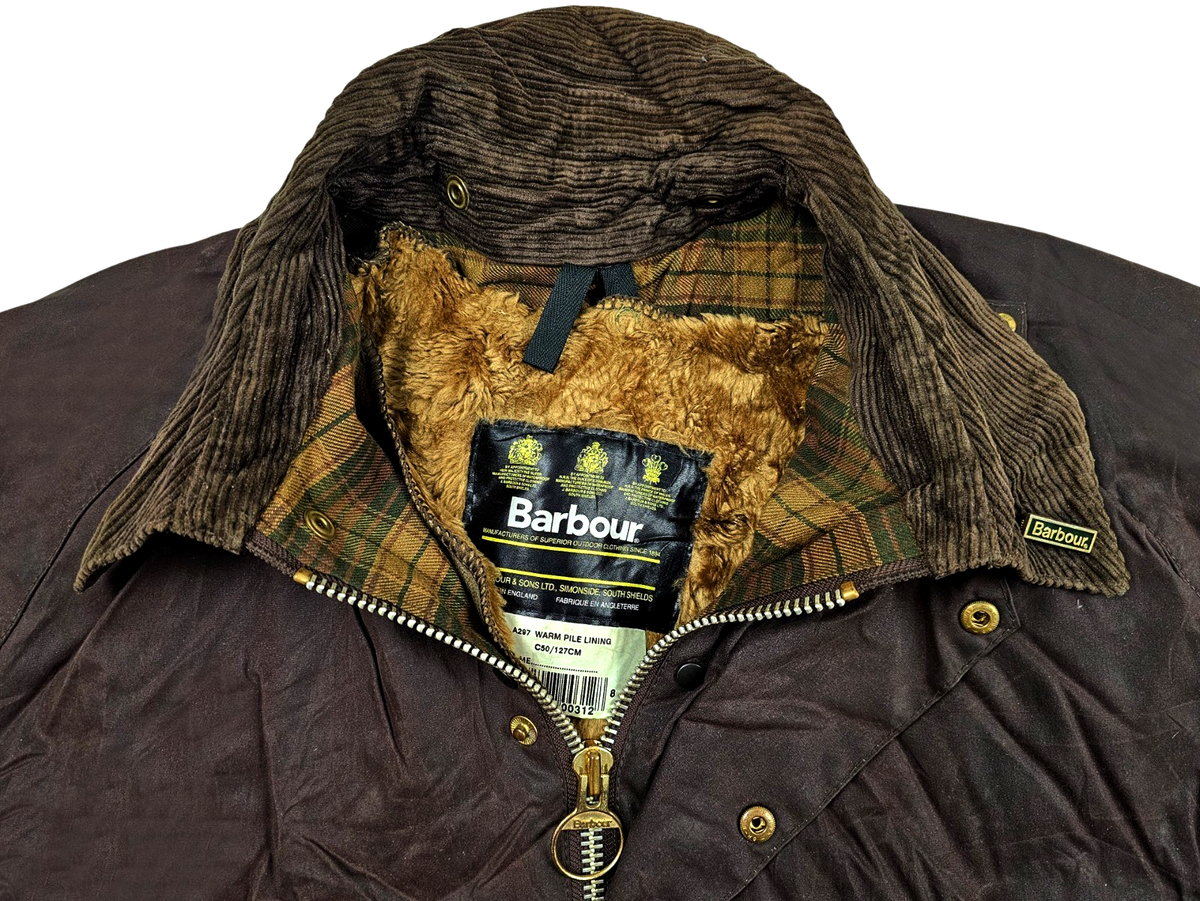 Barbour 90s BEAUFORT ブラウン オイルドENGLAND HOT VTG Men BARBOUR A190 BEAUFORT PARKA A297 PILE LINER BROWN