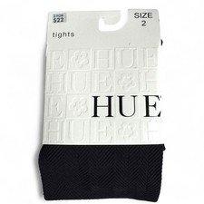 HUE Herringbone Textured Tights with Control Top Womens Size 2 Black