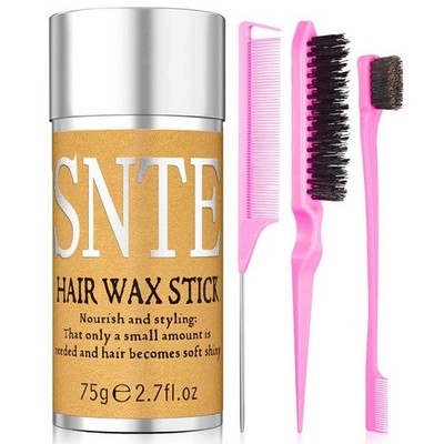 Hair Wax Stick & Slick Back Brush   Frizz Control Small, Girlish Pink