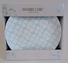 Set 12 Teal Bow 10.25” Dinner Plates Disposable Boxed, Shabby Chic, New