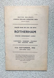 BRITISH RAILWAYS DOCUMENT Shunting Engine Trip Workings Rotherham District 1956