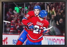 Lane Hutson 20x29 Canvas Framed Montreal Canadiens 2026 NHL Playoffs Overtime Ga