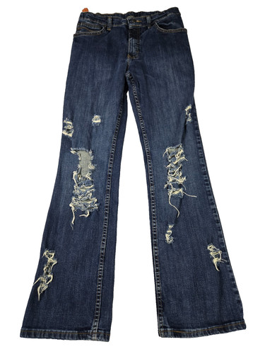 Wrangler Girls Blue Jeans Size 16 R Bootcut Distressed Cowgirl Western Country