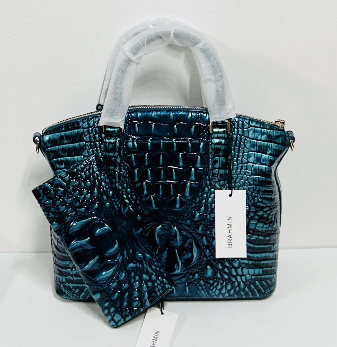 NEW BRAHMIN BLUE PATINA MEDIUM DUXBURY SATCHEL & VERONICA WALLET