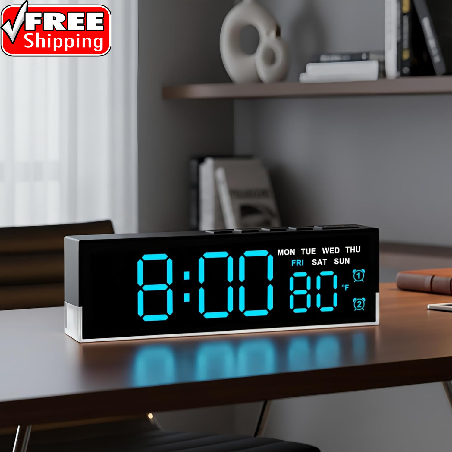 7 Inch LED Digital Alarm Clock with Bottom Glow Light｜Displays Time, Date, Day featured image
