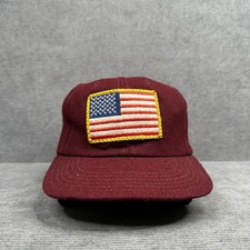 Vintage American Flag Patch Wool Baseball Cap Maroon Burgundy Navy Hat